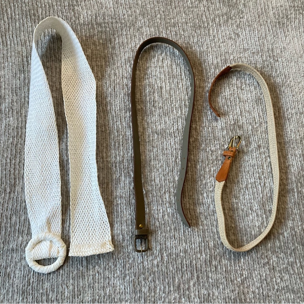 Vintage Neutral Belt‎ Lot of 3 | Woven Fabric, Leather & Stretch | Small